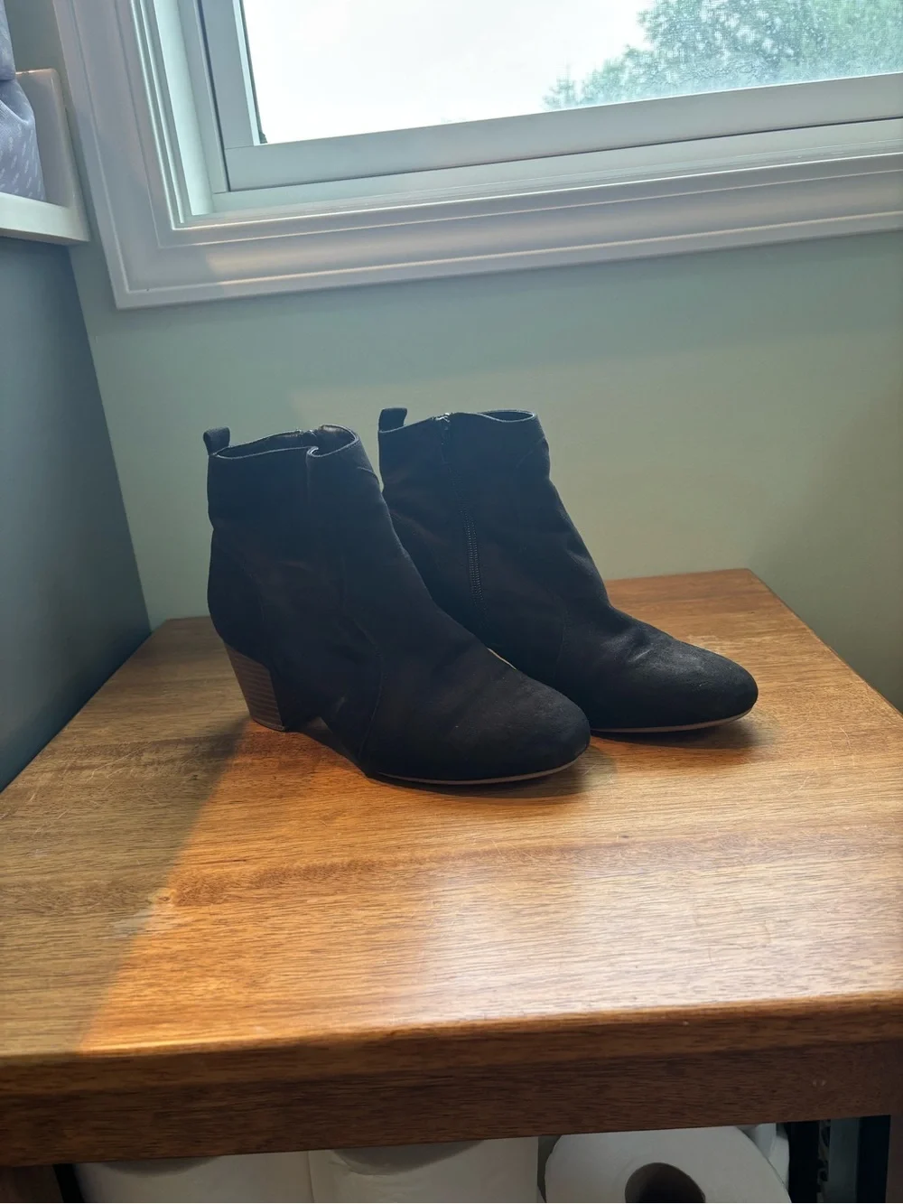 Women's Black Suede Ankle Boots with Stacked Heel